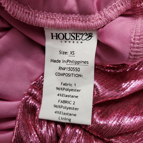 House of CB Martina Pink Metallic Draped Mini Dress Size XS - Picture 3 of 6